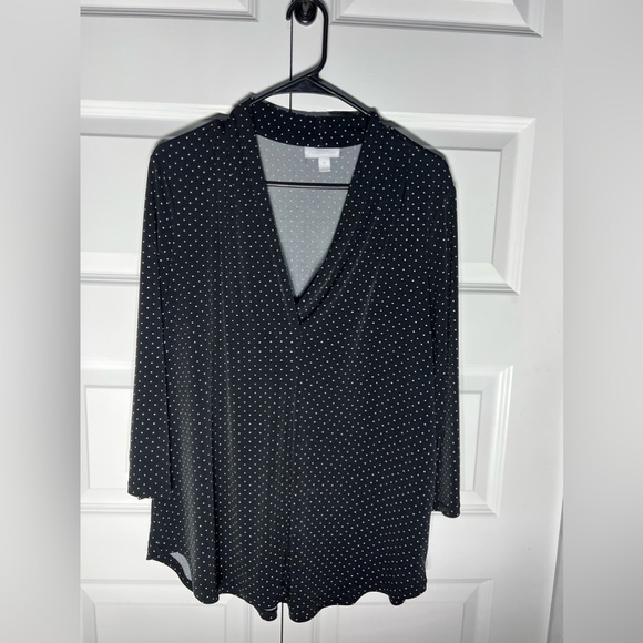 Charter Club Black White Polka Dot Liquid Knit V-Neck Blouse plus size 0X - Picture 4 of 4